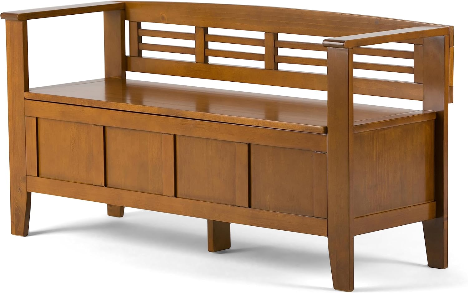 SIMPLIHOME Adams Entryway Storage Bench - 48 inch Wide Solid Wood Hallway Seat in Light Avalon Brown, Contemporary Bench for Entryway or Living Room with Lift-Up Lid and Spacious Storage