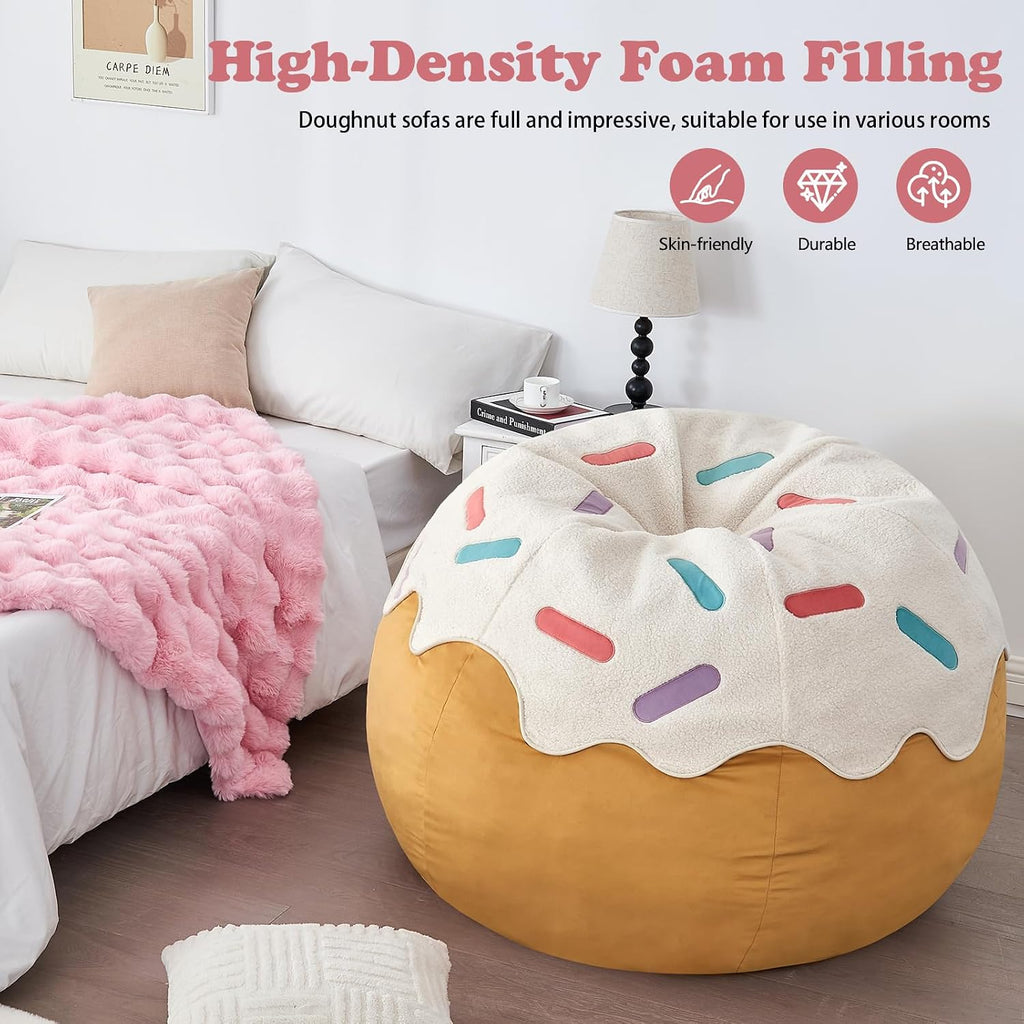 Donut Bean Bag Chair - Cute Bean Bag Sofa with Filler - Ideal for Girls Room and Dorm Decor - Oversized Lounge Chair for Teens and Kids - Plush BeanBag Furniture for Bedroom Living Room - 41inch