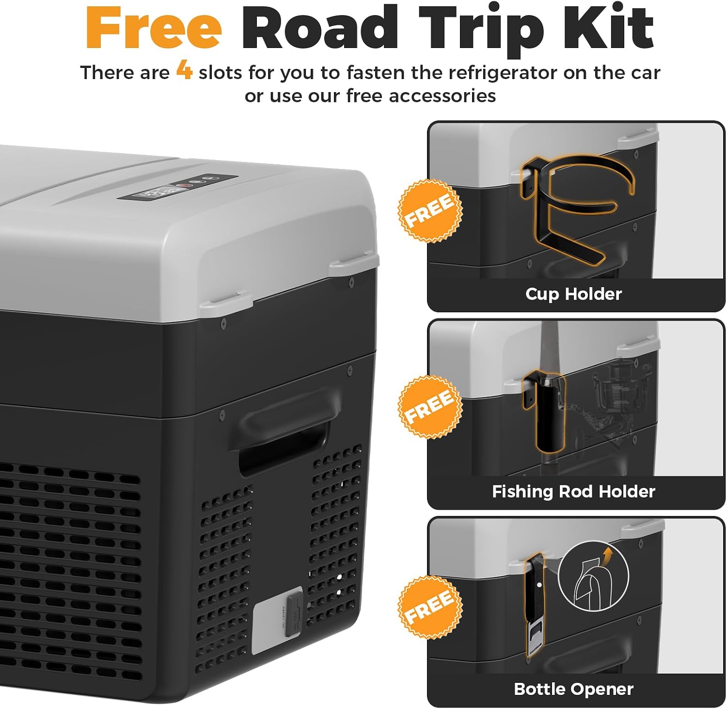 Setpower FC15 Portable 12v Refrigerator, -4℉-68℉ Fast Cooling Car Refrigerator, 15L/15.8Qt Car Fridge Portable Freezer with 12/24V DC & 110/240V AC, Electric Cooler (Black&Grey, 15L With AC Adapter)