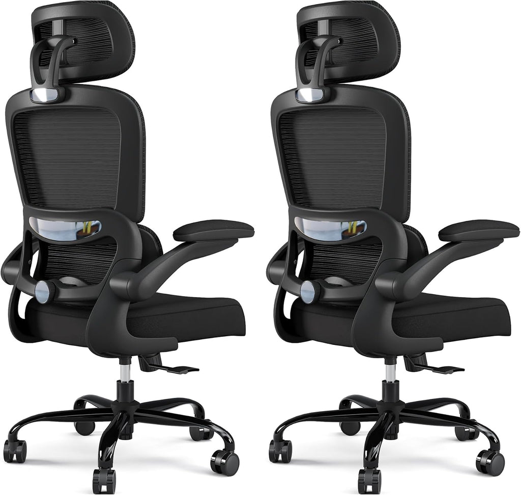 TRALT Office Chair Ergonomic Desk Chair, 330 LBS Home Mesh Office Desk Chairs with Wheels, Comfortable Gaming Chairs Black, Pack of 2