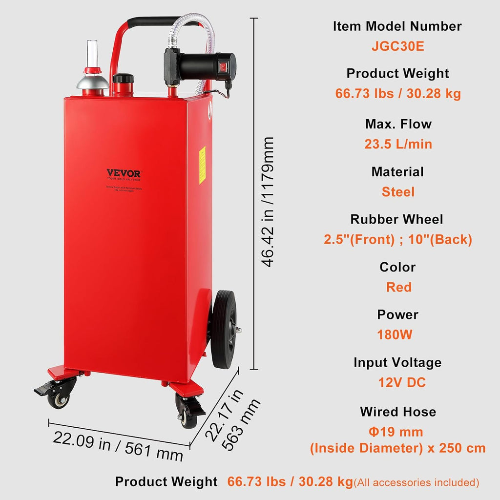 VEVOR 30 Gallon Diesel Caddy, 23.5 L/min, 180W Portable Storage Tank Container with Electric Pump Wheels, Diesel Transfer Storage Tank for Fueling
