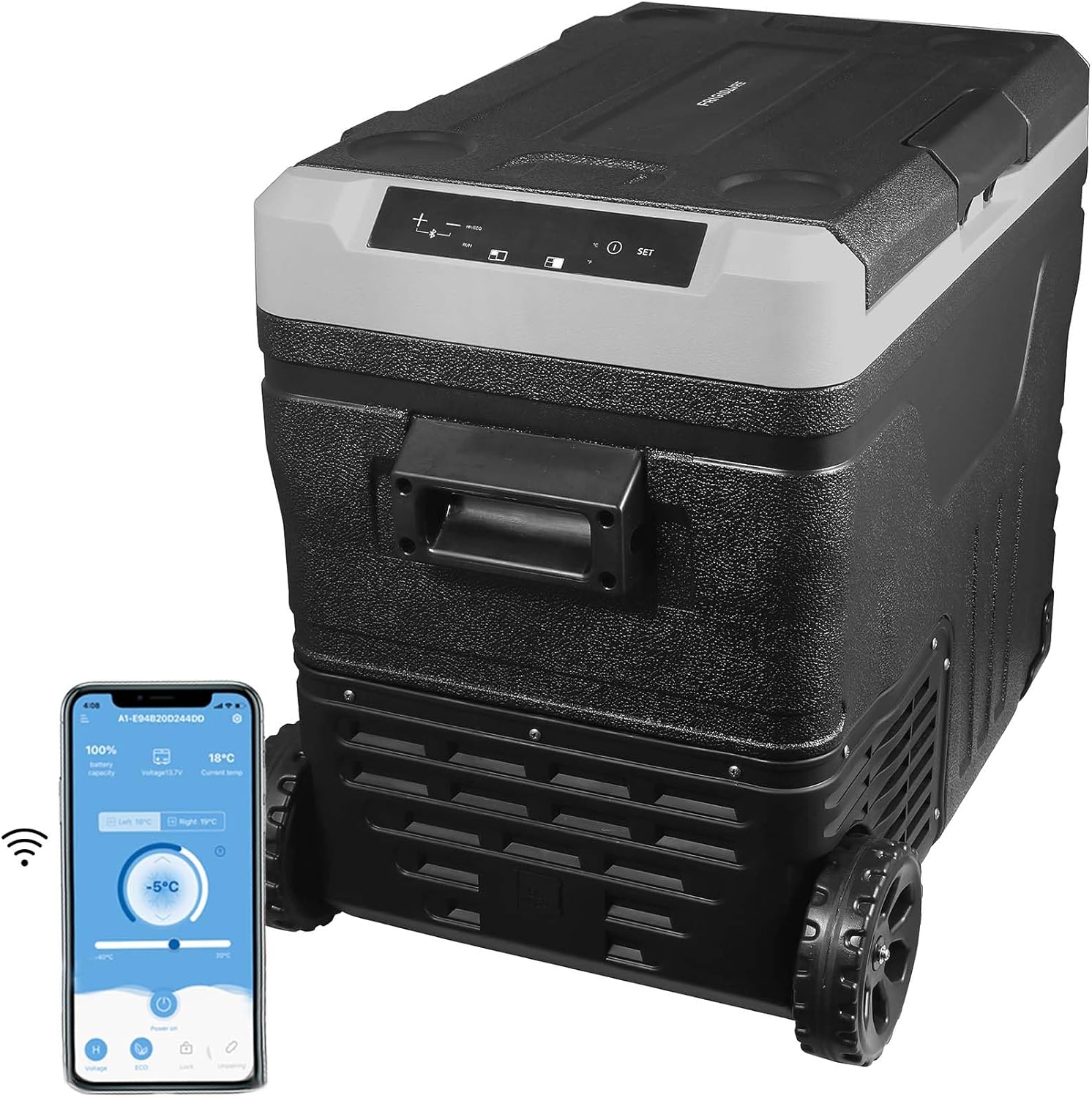 Frigidaire, 51 Qt. Portable Convertible Electric Refrigerator/Freezer Trolley-With App, Dual Zone, Black