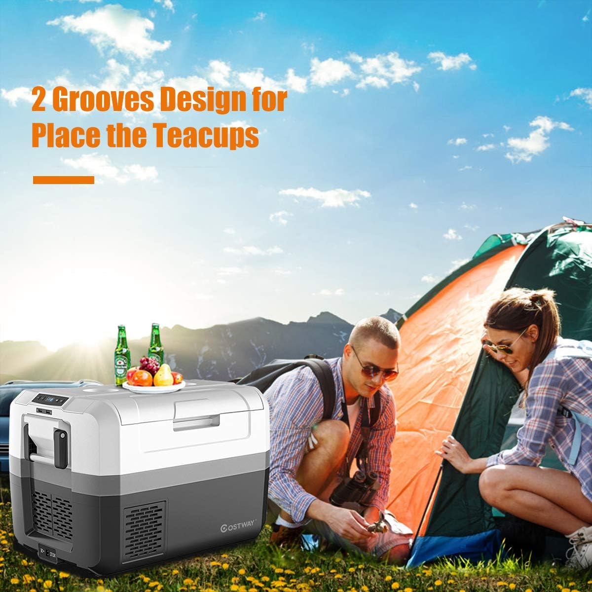 COSTWAY Portable Car Refrigerator, -14.8°F to 50°F, 48-Quart Compressor Travel Fridge with Two-way Open Door, Operating Panel, Groove Design, Compact RV Freezer and Cooler for Outdoor and Home Use