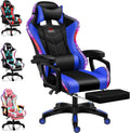 Ergonomic Pro Gaming Chair with Full Massage Lumbar Support, Bluetooth Speakers, Adjustable Backrest - Blue