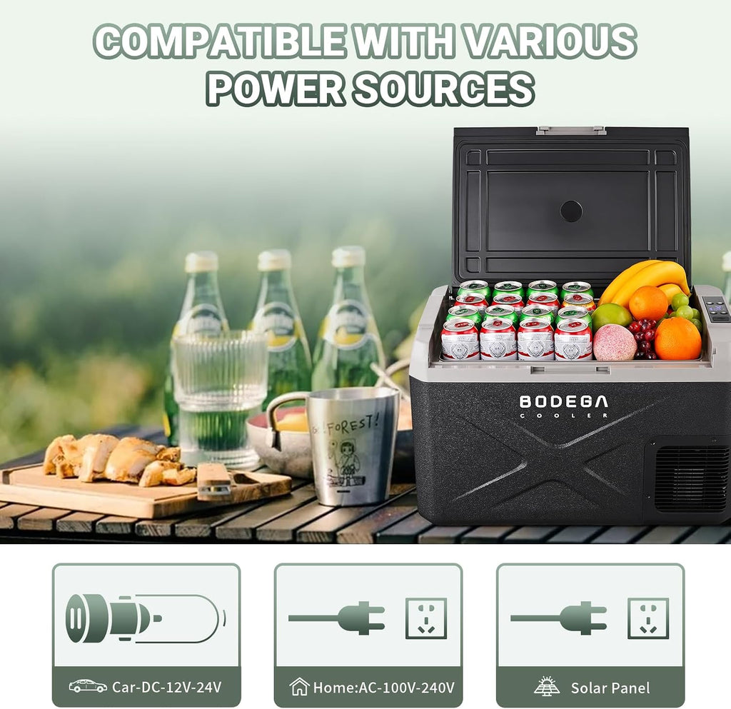 BODEGA BODEGACOOLER 12 Volt Refrigerator, APP Control 12V Car Fridge, 32 Quart Portable Freezer (-4℉ to 68℉), Compressor Electric Cooler 12/24V DC 110~240 Volt AC for Truck Van RV Camping Road Trip