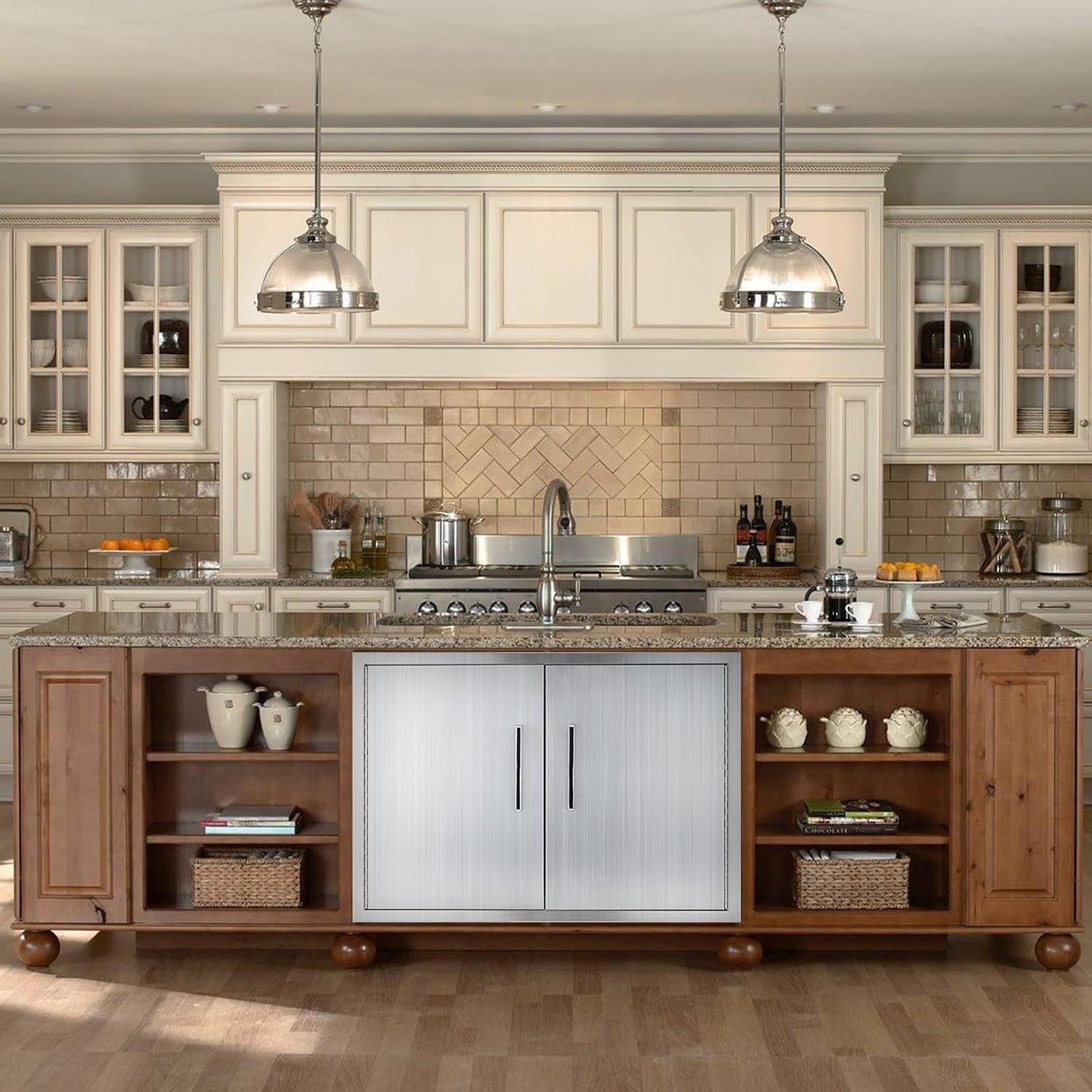 Double Door Dry Storage Pantry, 30' Stainless Steel Cabinet Storage for Outdoor Kitchen, BBQ Island, Patio Grill Station