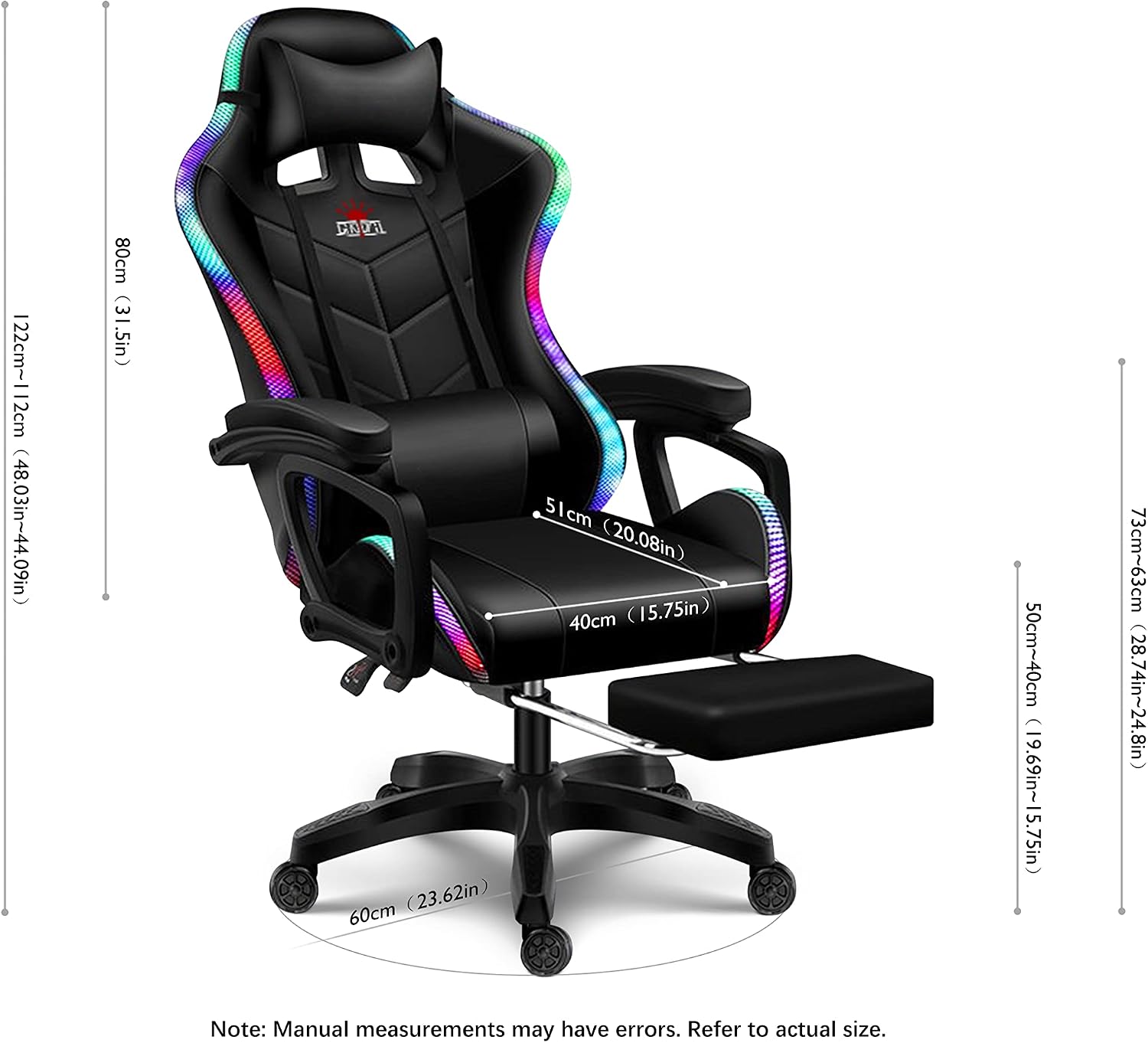 Gaming Chair with LED Lights and Speakers, Music Video Chair for Adults with Massage and Footrest, Ergonomic Chair with Headrest and Lumbar Support, Maximum Load 150KG. (Pink+White)