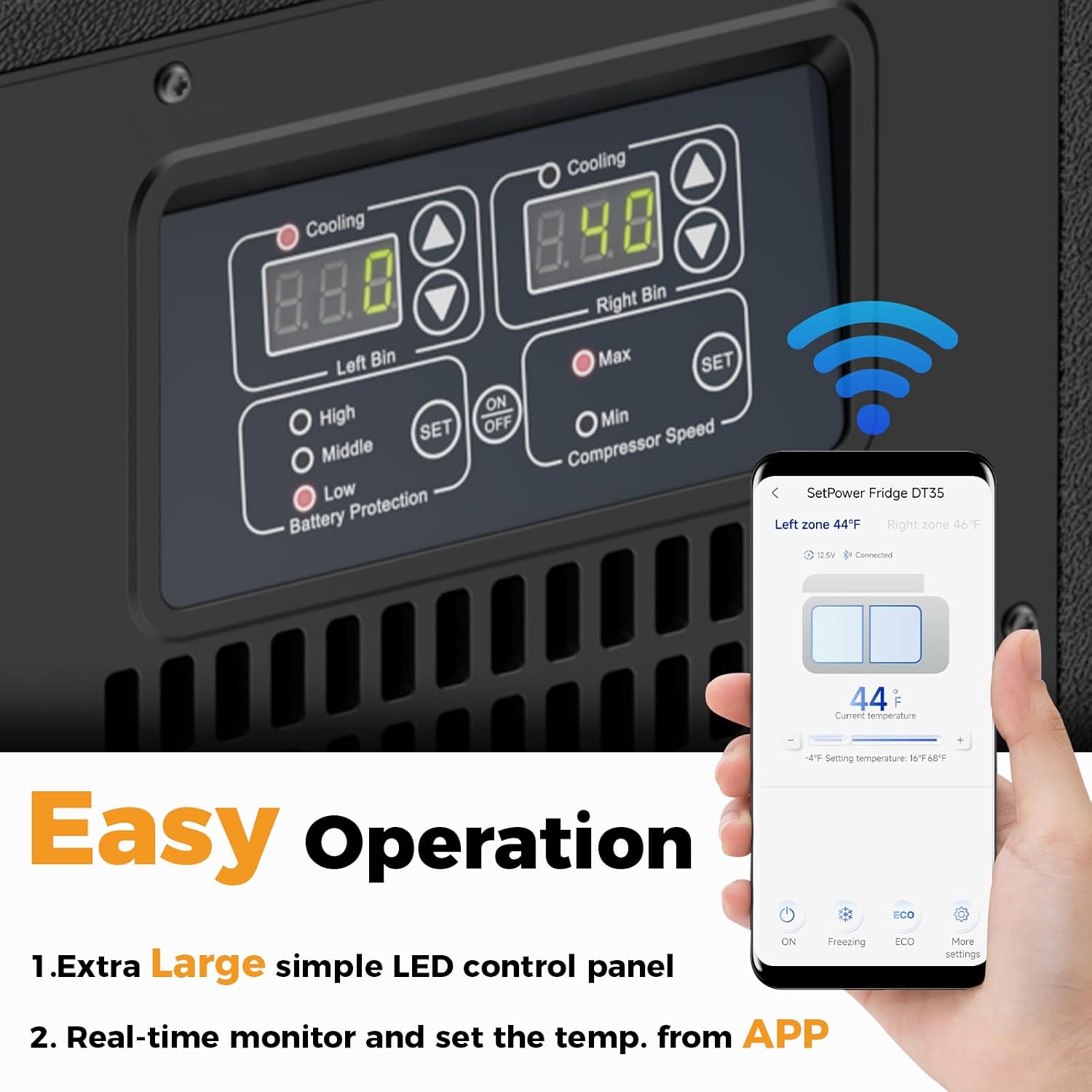 Setpower 12v Refrigerator with APP Control, 48QT Dual Zone 12V Fridge Freezer,Electric Coolers for vehicles ac/dc,Car Refrigerator 12v Portable Fridge for Car,SUV,Truck,RV,Camp,Travel,Road Trip,DT45