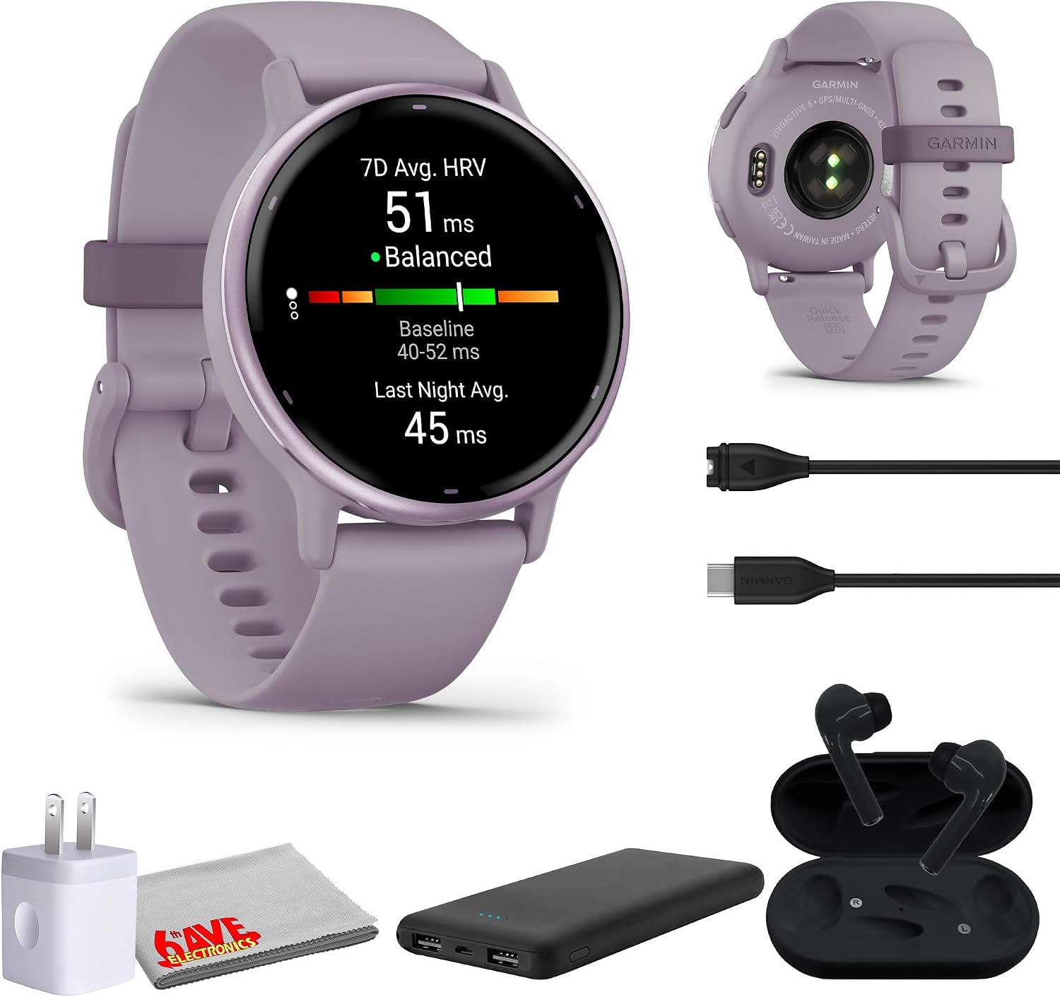 Garmin Vivoactive 5 Fitness Tracker Smart Watch for Women & Men with Metallic Orchid Bezel w/Orchid Case and Silicone Band with 11 Days Battery Life and Bright 1.2' AMOLED Touchscreen Display