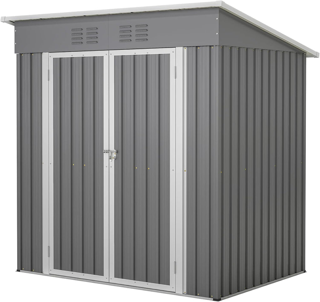 6x4 FT Outdoor Storage Shed, Metal Garden Shed with Frame Floor, Outside Tool Shed with Lockable Hinged Doors, Waterproof Storage Building with Sloped Roof for Backyard, Patio, Lawn, Gray