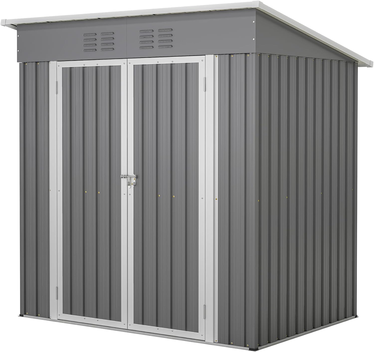 6x4 FT Outdoor Storage Shed, Metal Garden Shed with Frame Floor, Outside Tool Shed with Lockable Hinged Doors, Waterproof Storage Building with Sloped Roof for Backyard, Patio, Lawn, Gray