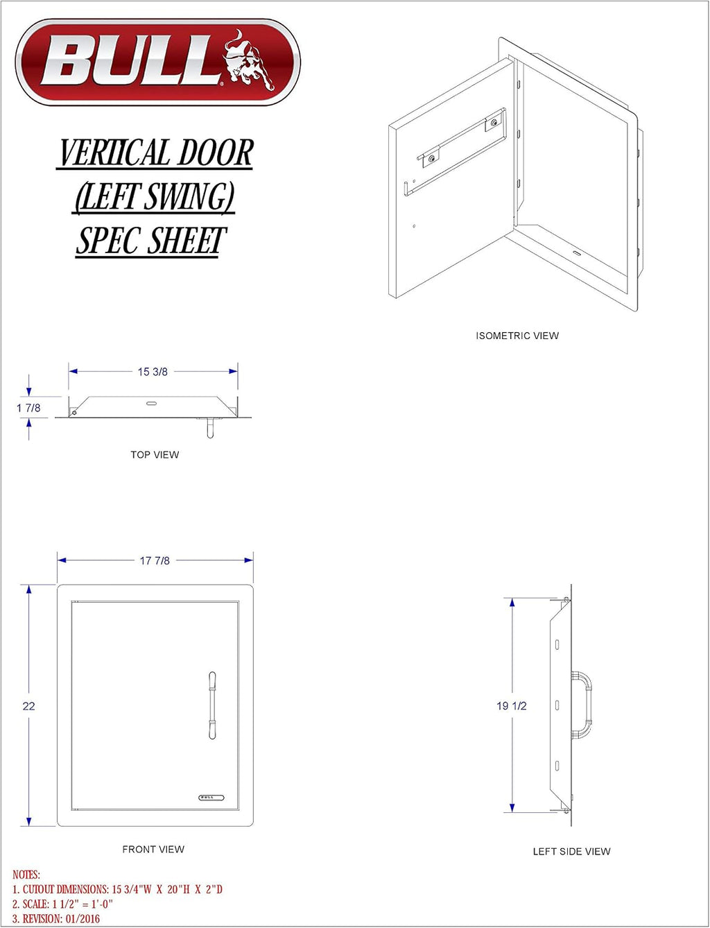 Bull Outdoor Products 98552 Left Swing Door, Stainless Steel