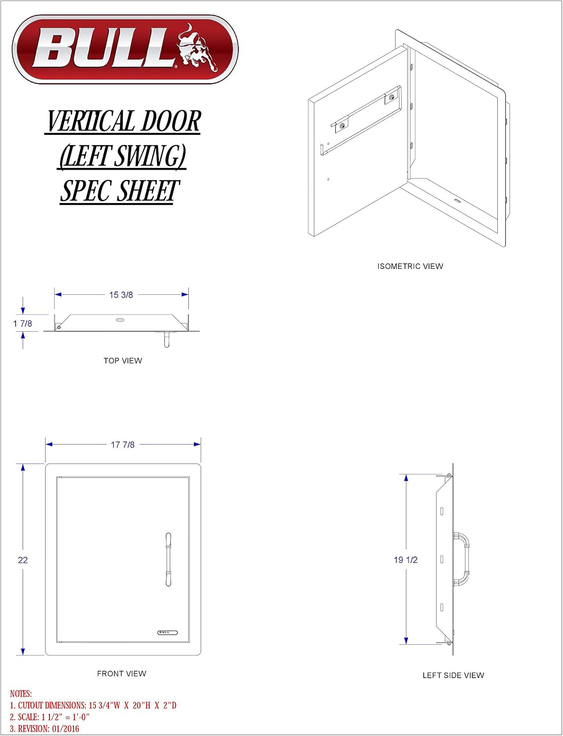 Bull Outdoor Products 98552 Left Swing Door, Stainless Steel