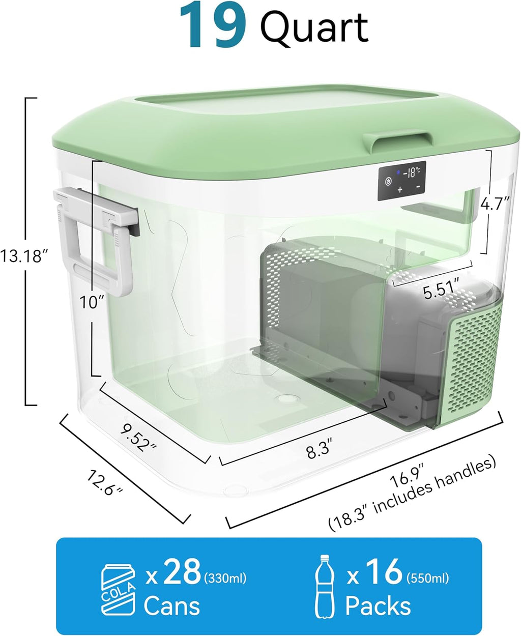 Megiu Car Refrigerator Portable 12V Fridge 19 Quart (18 Liter) 12 Volt Freezer Compressor Cooler 12V/24V DC 110～240 V AC for Truck Van RV Camper SUV and Home Use -18℃~+15℃