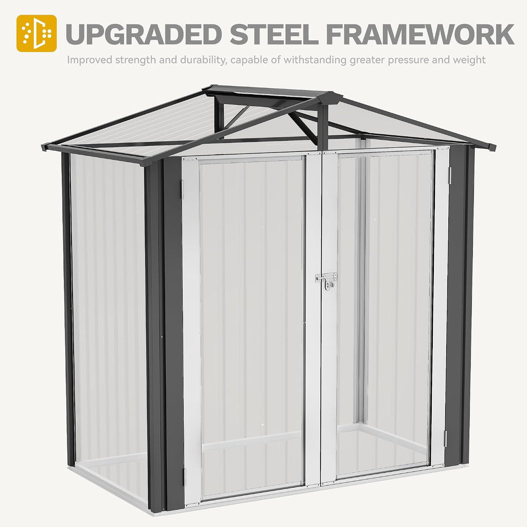 DWVO 6x4ft Outdoor Storage Shed, Weatherproof Tool Shed w/Locking Entry & Ventilation for Grass Cutter, Bike, Equipment, Courtyard, Garden (Dark Gray)