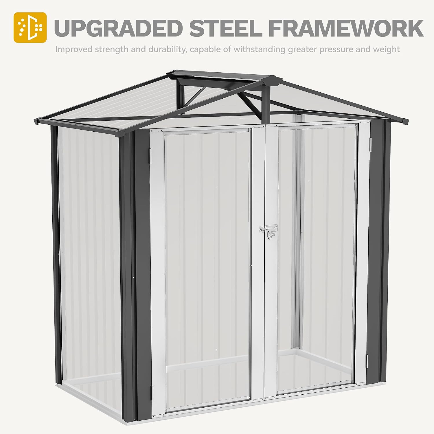 DWVO 6x4ft Outdoor Storage Shed, Weatherproof Tool Shed w/Locking Entry & Ventilation for Grass Cutter, Bike, Equipment, Courtyard, Garden (Dark Gray)