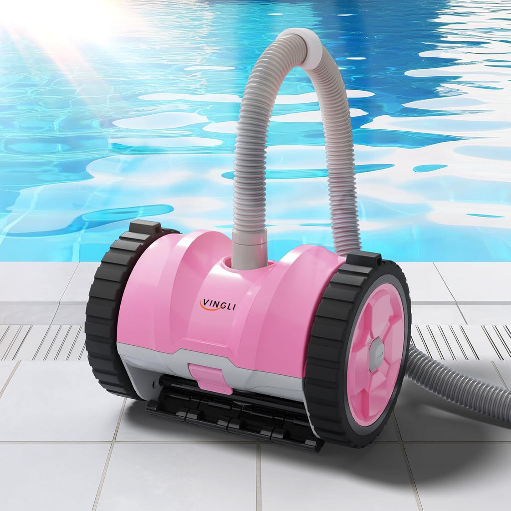 (2025 Upgrade) VINGLI Pool Vacuum Cleaner, Suction Side Wall-Climbing Sweeper for Ground&Inground Pools, Automatic Pool Vacuum with 39.6ft Tangle-Free Hose (Comfort Pink&Gray)