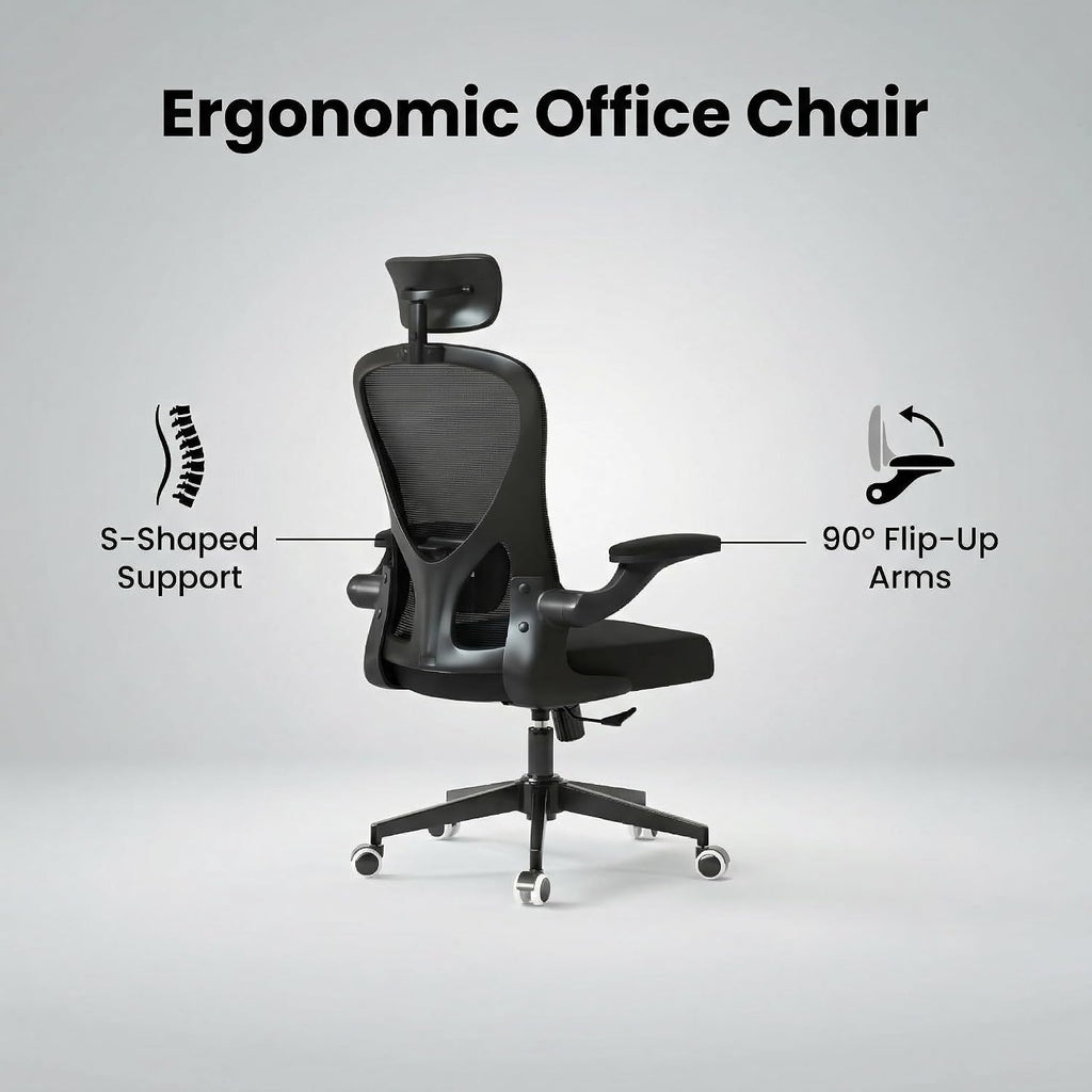 Monhey Office Chair Ergonomic Desk Chair with Lumbar Support&Headrest&Flip-up Arms Height Adjustable Rocking Swivel High Back Computer Chair Warm Taupe Mesh Study Chair (10black)
