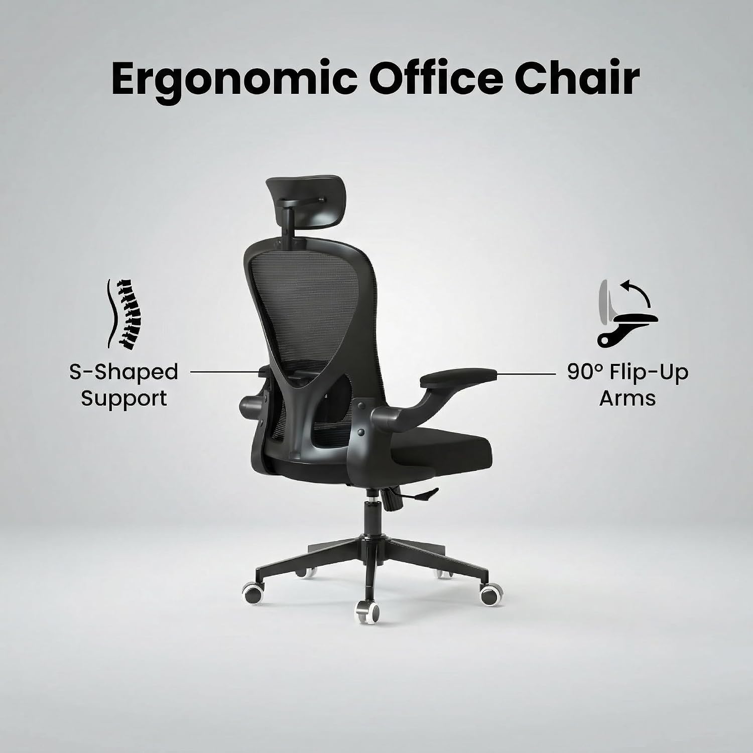 Monhey Office Chair Ergonomic Desk Chair with Lumbar Support&Headrest&Flip-up Arms Height Adjustable Rocking Swivel High Back Computer Chair Warm Taupe Mesh Study Chair (10black)