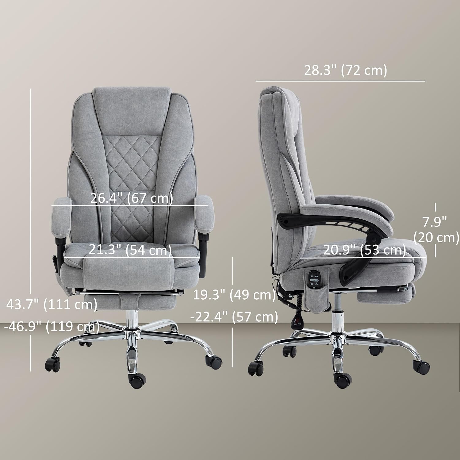 Vinsetto Massage Office Chair with Foot Rest, Executive Computer Desk Chair with 6 Vibration Point and Heat, Reclining Backrest, Swivel Wheels, Adjustable Height, Gray