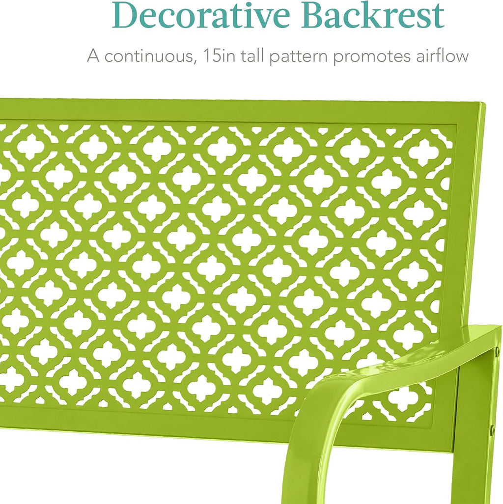Best Choice Products Outdoor Bench 2-Person Metal Steel Benches Furniture for Garden, Patio, Porch, Entryway w/Geometric Backrest, 790lb Capacity - Lime Green