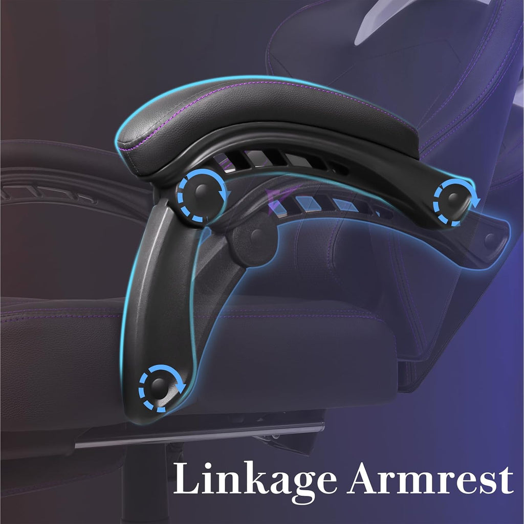 Waleaf Big and Tall Gaming Chair for Adults with Footrest, 400lbs Weight Capacity Video Game Chairs for Office, Ergonomic Computer Gaming Chair with Lumbar Support and Headrest (Purple)