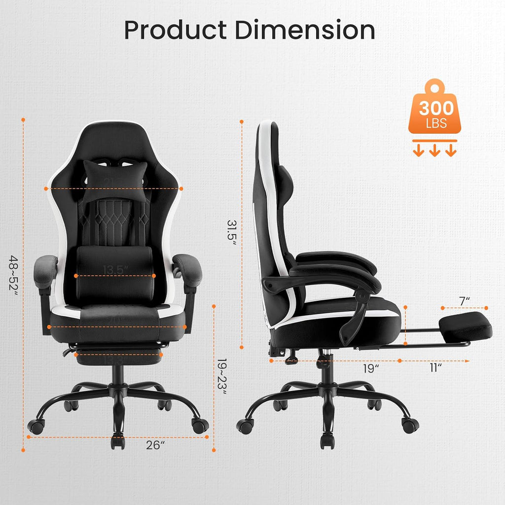 Sweetcrispy Computer Gaming Chair - Ergonomic Desk Chair with Footrest and Lumbar Support, High Back Height Adjustable Task Chair with Linkage Armrests and Headrest, 360° Swivel Wheels, Black