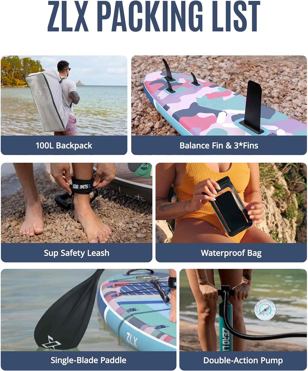 ZLX 11'6'x35' Ultra Wide Inflatable Stand Up Paddle Board | Stable Non-Slip Deck Pad, Unique Fin System, Premium SUP Accessories & Backpack - Upgraded Pump for Adults, All Skill Levels