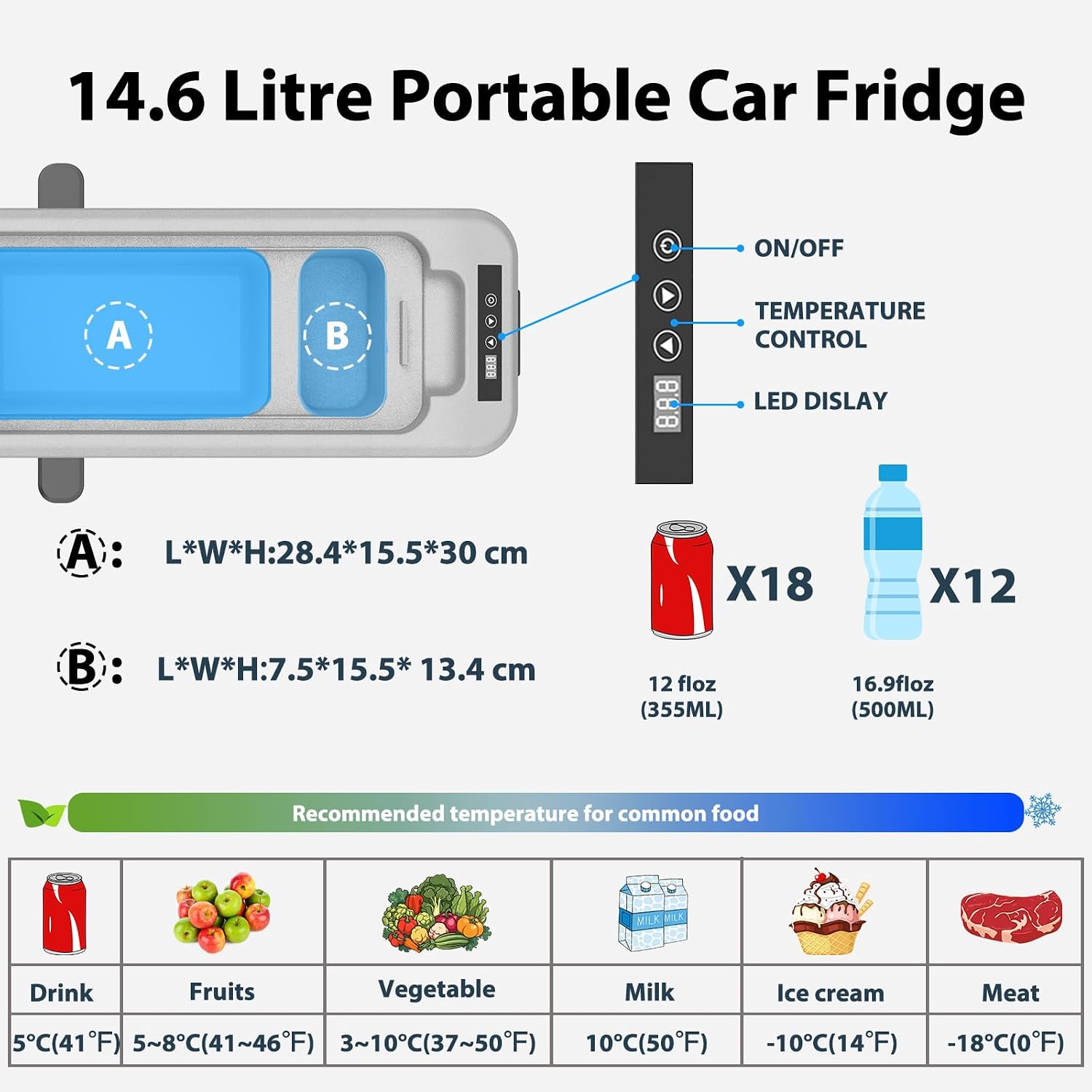 Alpicool KCF15 Portable Freezer,12 Volt Car Refrigerator, 15.4 Quart (14.6 Liter) Fast Cooling 12V Car Fridge -4℉~68℉, Car Cooler, 12/24V DC