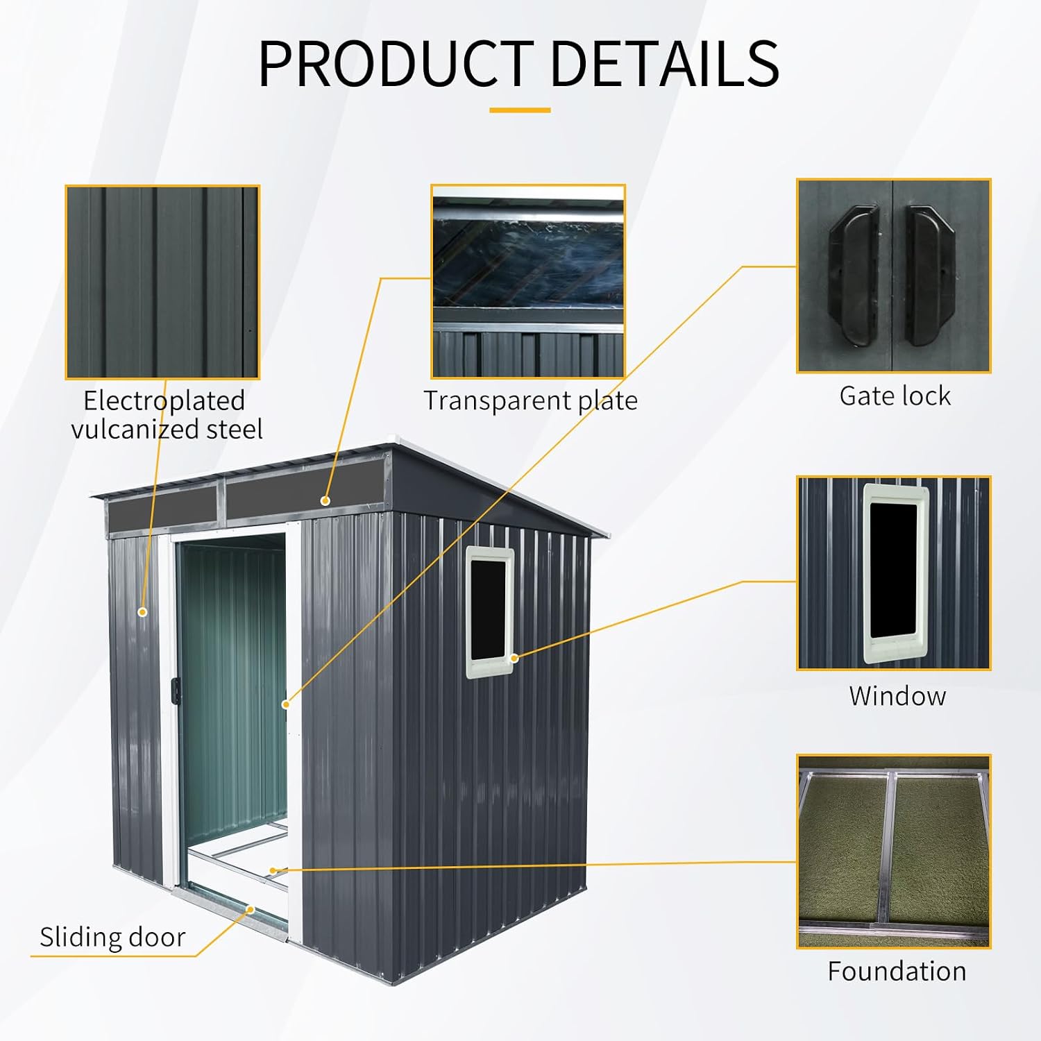 JT 6X4.5FT Outdoor Storage Shed, Galvanized Metal Garden Shed with Window and Metal Foundation, Tool Storage Shed for Patio Lawn Backyard (Black-with The window-6ftx4.5ft)