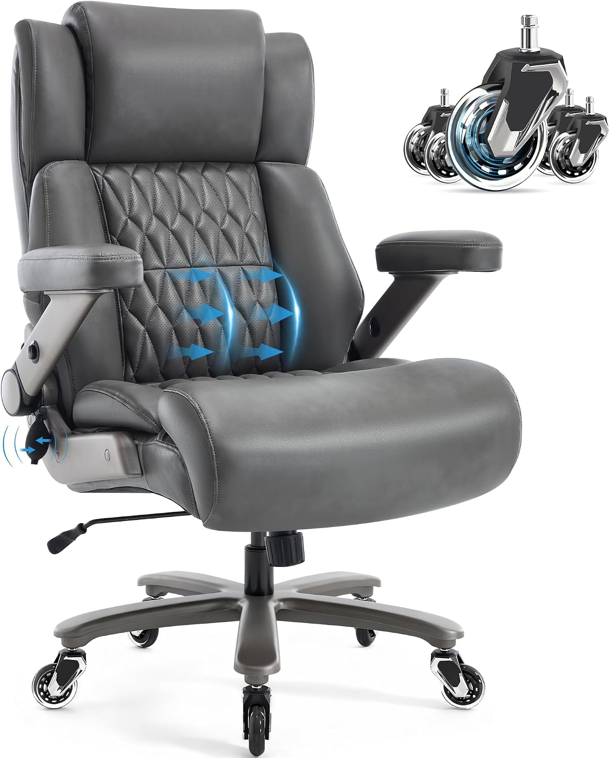 Big and Tall 700lbs Office Chair - Adjustable Lumbar Support 3D Flip Arms Heavy Duty Metal Base&Wheels, High Back Large Executive Computer Desk Chair, Thick Padded Ergonomic Design for Back Pain
