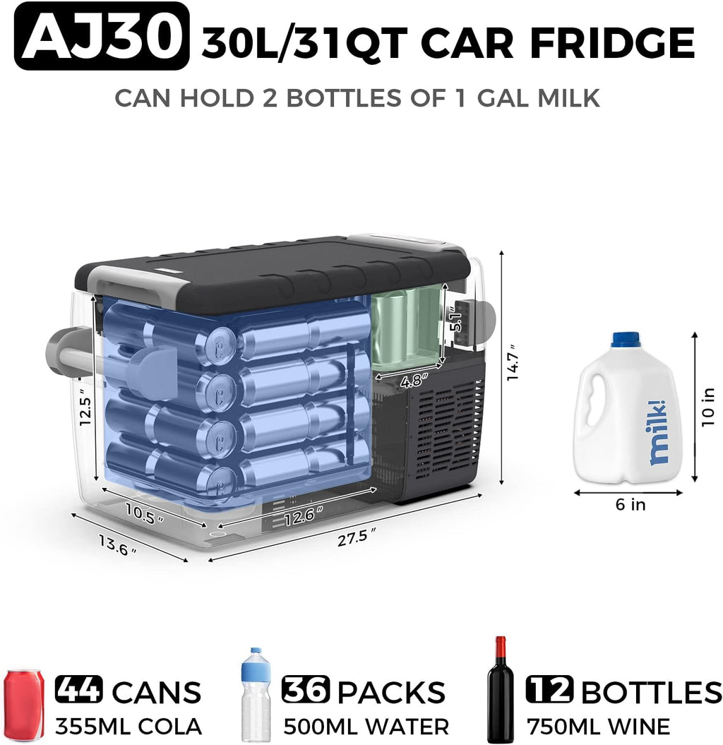 Setpower AJ Series Portable Refrigerator, Car Refrigerator, Portable Fridge Freezer, 12V Cooler, Car Fridge, Compact Refrigerator with 3-YEAR Warranty, 12/24V DC and 120-240V AC (30L+Slide)