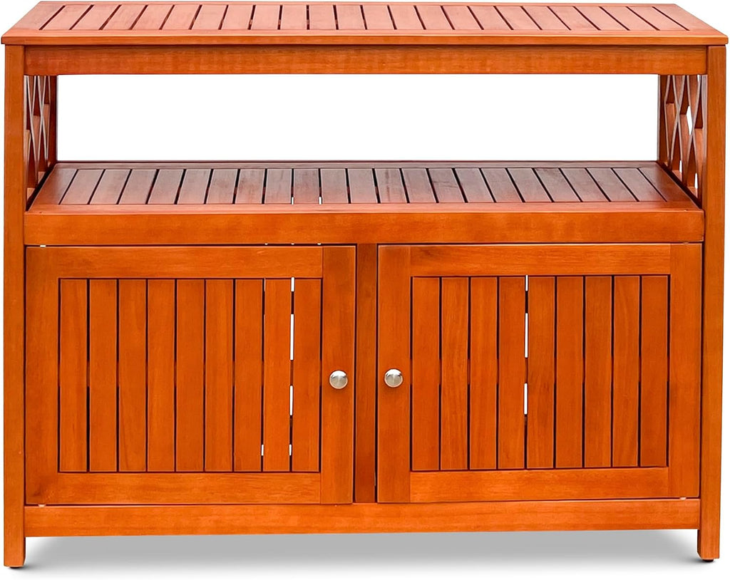DTY Outdoor Living Longs Peak Eucalyptus Wood Sideboard Table, Outdoor Buffet Cabinet with Storage, Natural Oil Weather-Resistant Finish