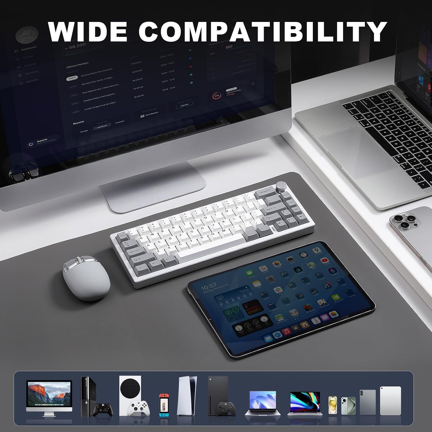 YUNZII AL68 Wireless Mechanical Keyboard,Full Aluminum CNC,60% Layout with Knob, QMK/VIA Software,Gasket Mounted,Hot Swappable,RGB Backlit,BT/2.4G/USB-C for Mac/Win (Silver, Milk V2)