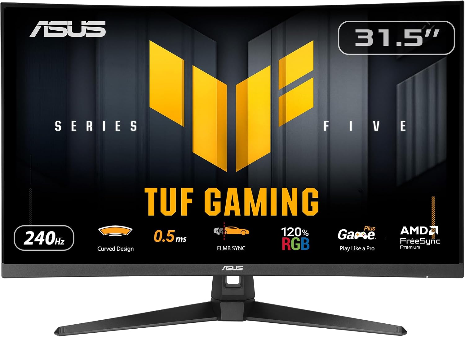 ASUS TUF Gaming Series 5 32' 1080P Curved Monitor (VG32VQM5AZ) - Full HD, 1500R, 240Hz, 0.5ms, Extreme Low Motion Blur Sync, FreeSync Premium, 120% sRGB, DisplayWidget, 3 yr Warranty