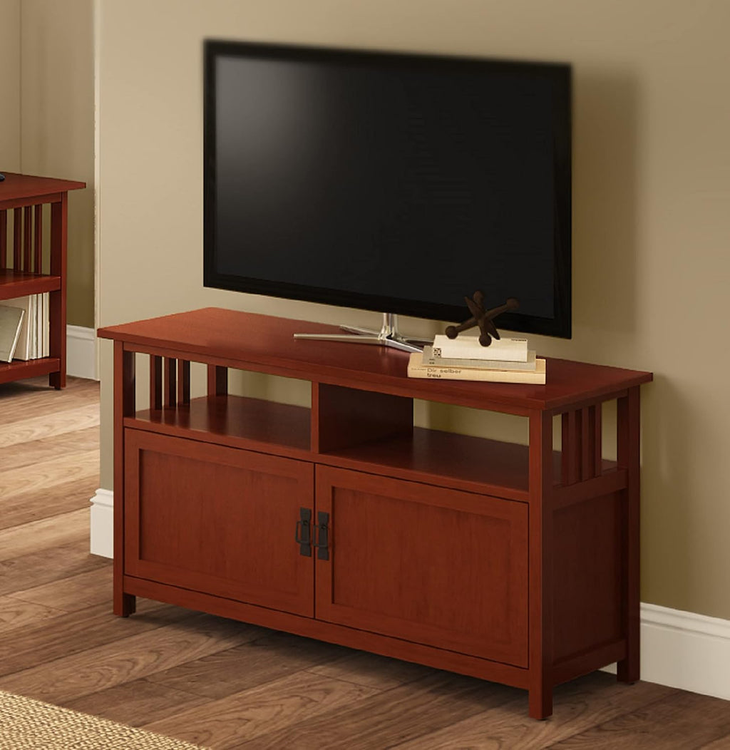 Alaterre Furniture Mission TV Stand with Open Shelves and 2 Cabinet Doors – Classic 42' Wood Media Console for TV, Gaming Consoles & Video Equipment in Living Room or Bedroom (Cherry)