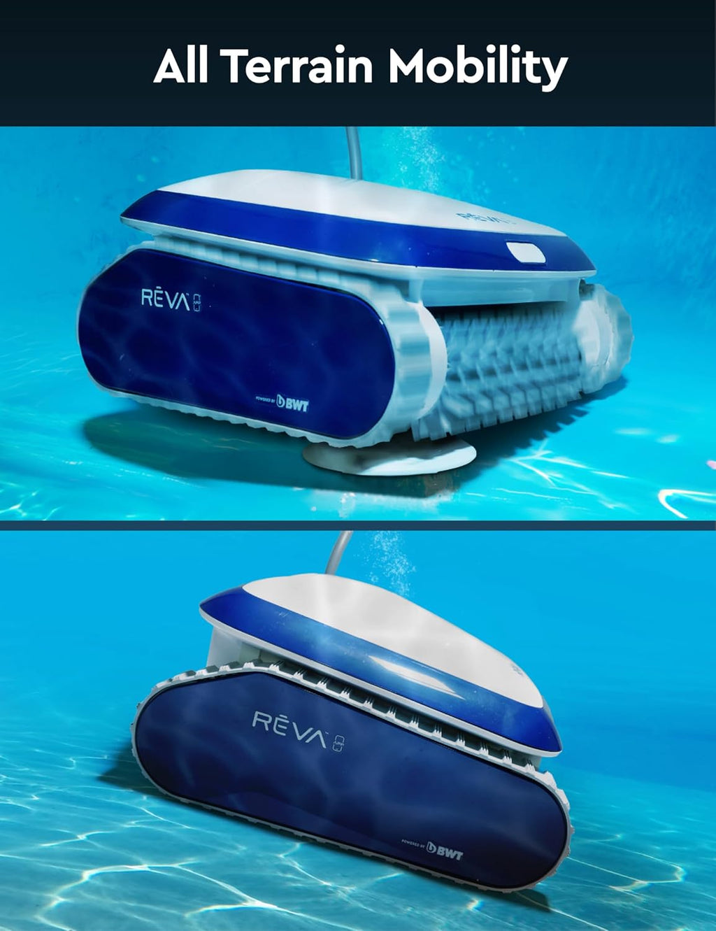 REVA AI Gyroscopic Robotic Pool Vacuum Cleaner, Smartphone APP Control, Horizontal Waterline/Wall/Floor Deep Cleaning, Upgraded 2024 Auto Navigation, 2-Layers Fine Filtration, for Pools up to 35ft