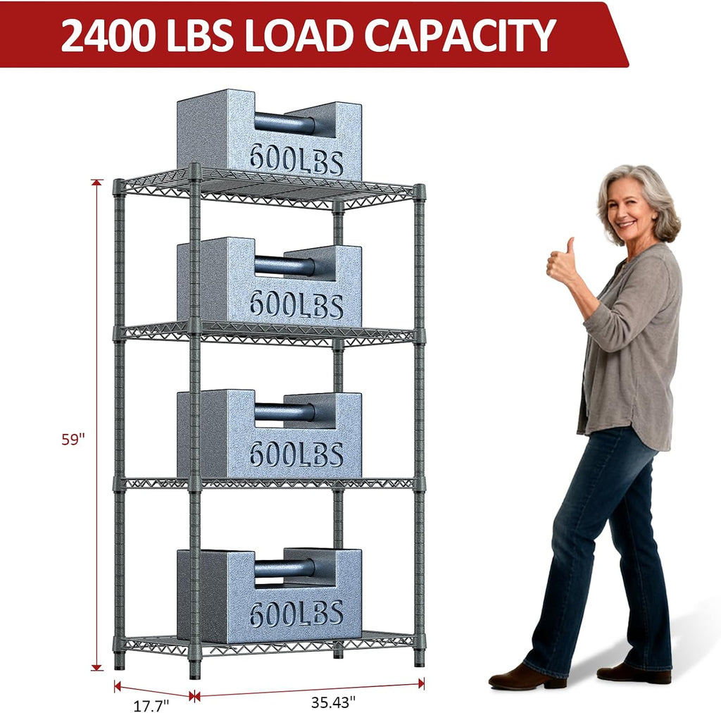 IZEUK 4-Tier Outdoor Metal Storage Shelving Unit, Heavy Duty Wire Rack Organizer with Rust-Resistant and Corrosion-Proof Coating (Grey, 17.7' D x 35.43' W x 59' H)