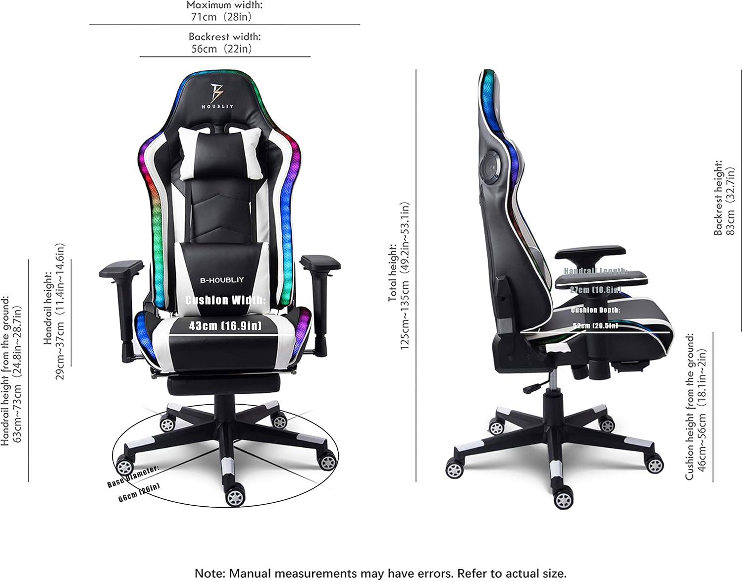 Massage Gaming Chair with Speakers and LED Lights, Ergonomic Computer Gaming Chair with Footrest and Lumbar Support, Office Video Game Chairs with Adjustable Height and Backrest.,White