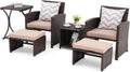 OC Orange-Casual 6 Piece Patio Wicker Furniture Set, Balcony All Weather Rattan Chair, with Space Saving Ottoman, Resin Nesting Coffee Table, Modern Design, Beige