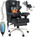 7-Point Massage Office Chair,Heated Desk Manageral Chair,Ergonomic Executive Chair with Footrest,Adjustable Armrest，Computer Chair for Offices, Study Areas, Gaming Spaces,Black