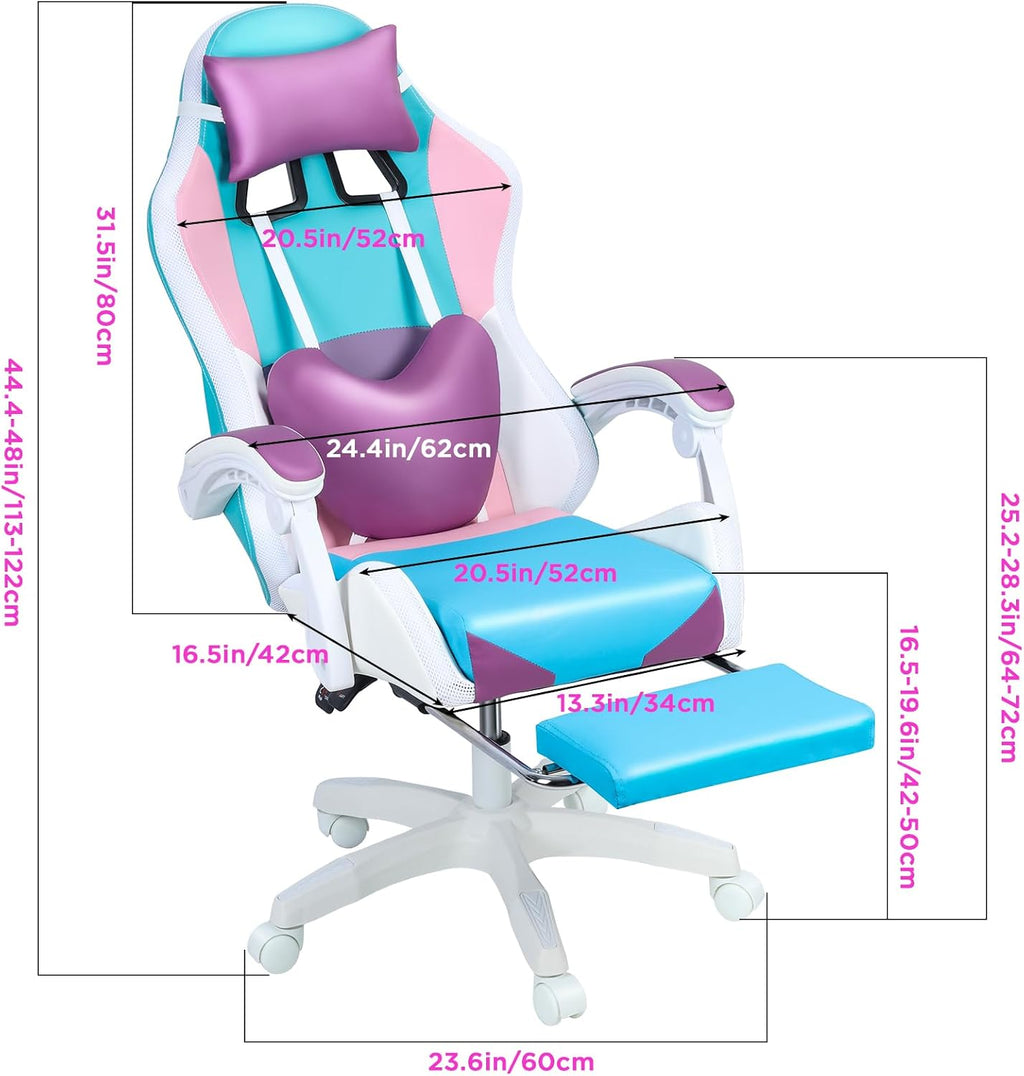Gaming Chairs for Adults Racing Style Computer Chair Ergonomic, Gamer Chairs for Adults Remote Control, High Back Reclining Office Gaming Chair with Footrest and Headrest (Purple)