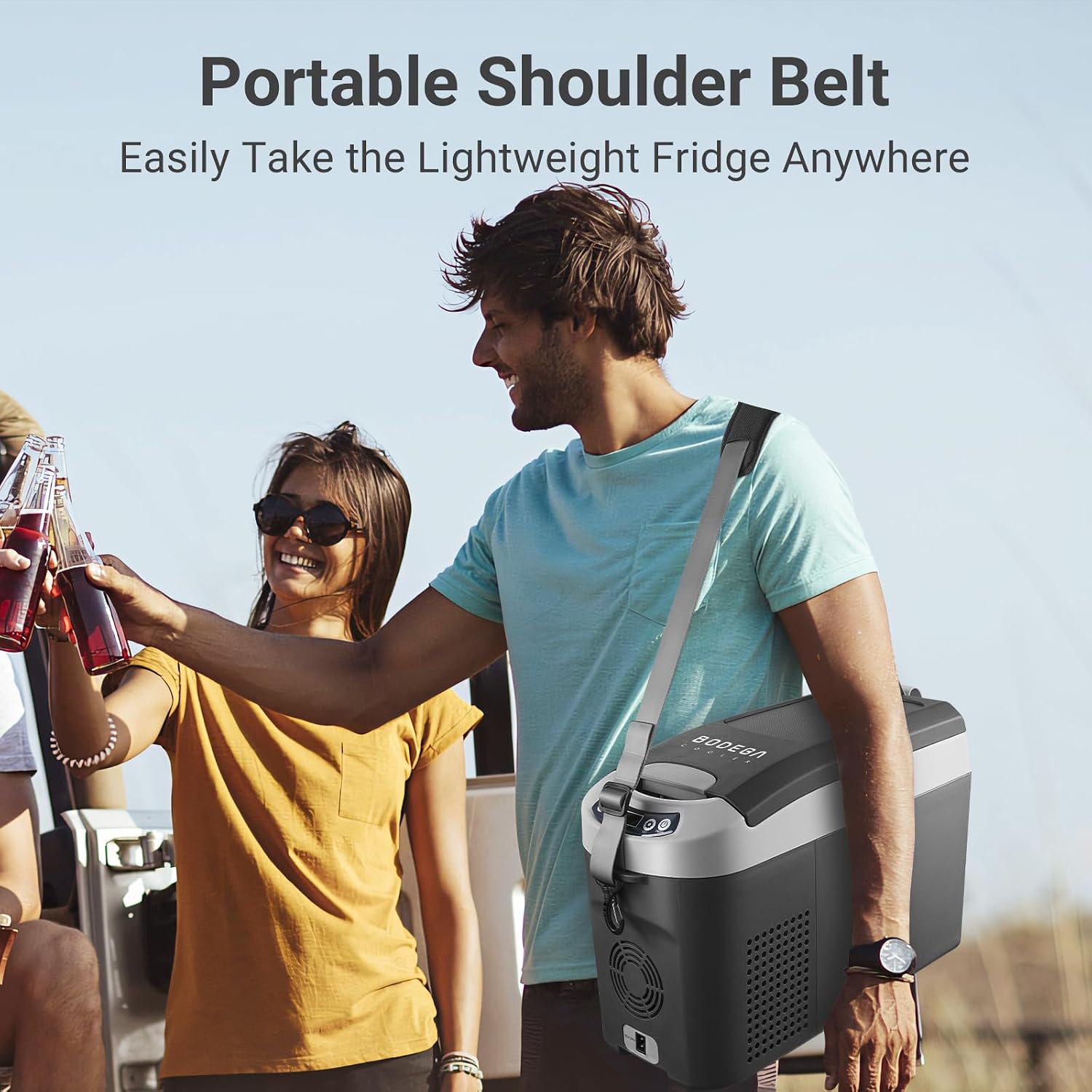 BODEGACOOLER 12-Volt Car Refrigerator, 16-Quart(15L) Small Car Fridge, Portable Freezer (-4℉ to 68℉), Car Cooler with 12/24V DC for Outdoor, Vehicles, Camping, Travel