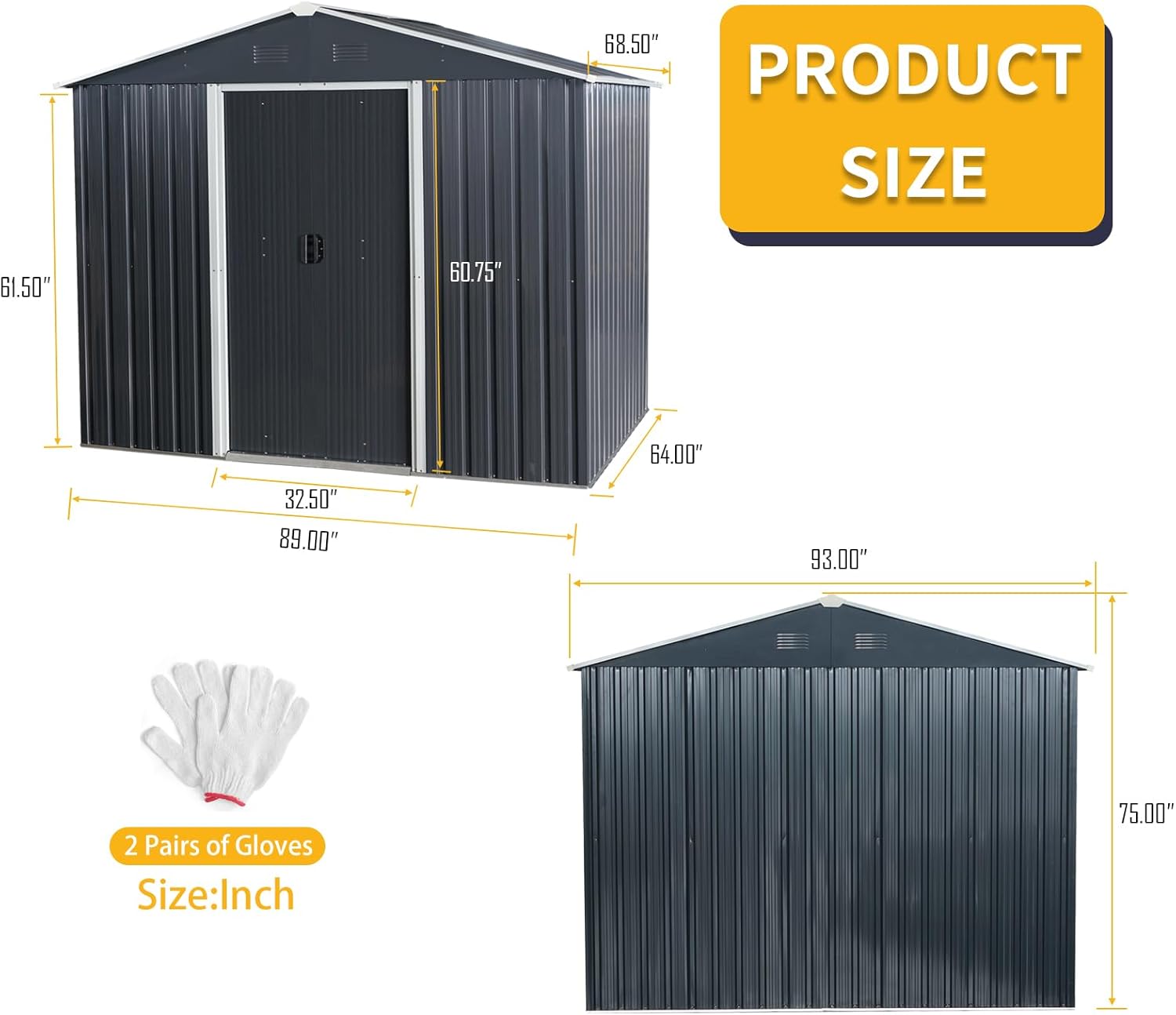 8 x 6 FT Outdoor Storage Shed, Metal Garden Shed with Floor Frame, Large Tool Shed Outdoor Storage with Lockable Sliding Doors & Air Vents, Storage House Waterproof for Backyard, Lawn, Black