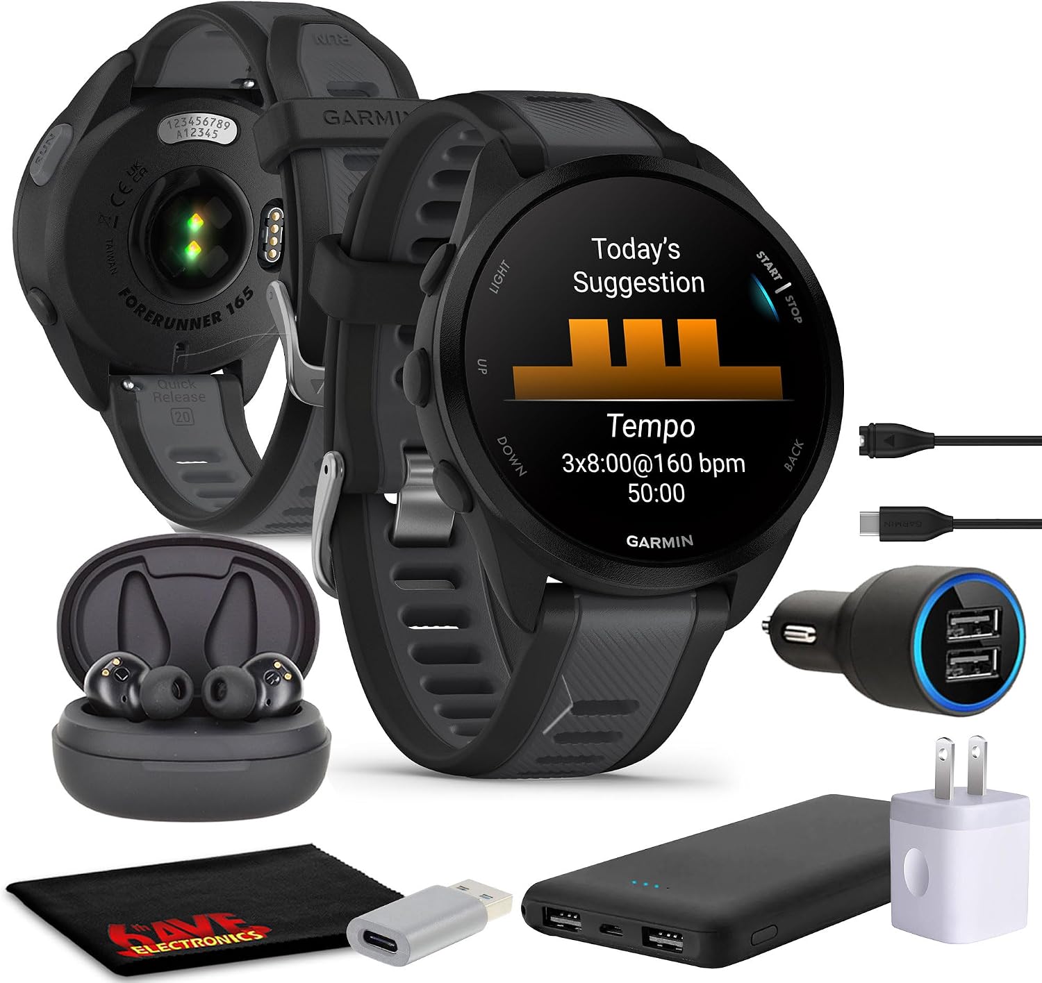 Garmin Forerunner 165 GPS Running Smartwatch, Fitness Tracker Smart Watch for Women and Men Bundle with Accessories - Black/Slate Gray