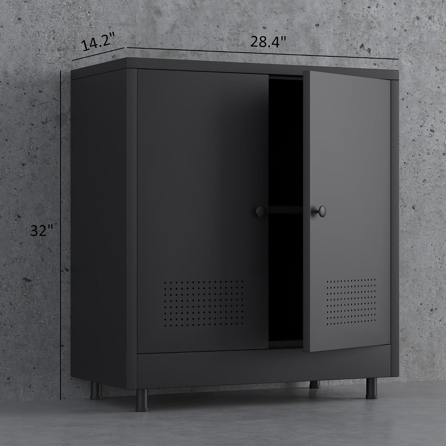 Metal Storage Cabinet with 2 Doors and Adjustable Shelf, Steel Accent Sideboard Buffet Cabinet for Home, Office, Garage, Entryway, Living Room, Kitchen Pantry and Dining Room (Black)