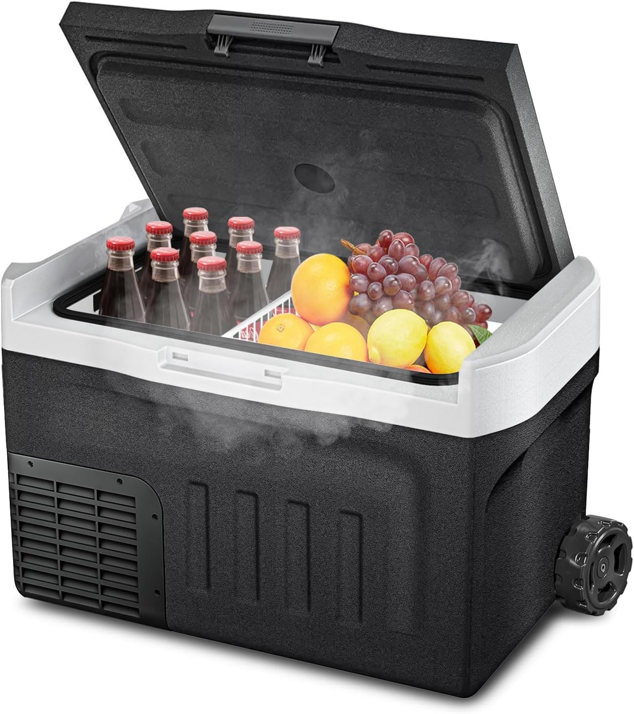 Erivess 12 Volt Portable Refrigerator, 43QT(40L) Electric Cooler, 12/24V DC & 110-240V AC, -4℉~68℉ Dual Mode Portable Freezer, 12V Car Fridge with Pull Rod & Wheels for Camping, Truck, RV, Boat