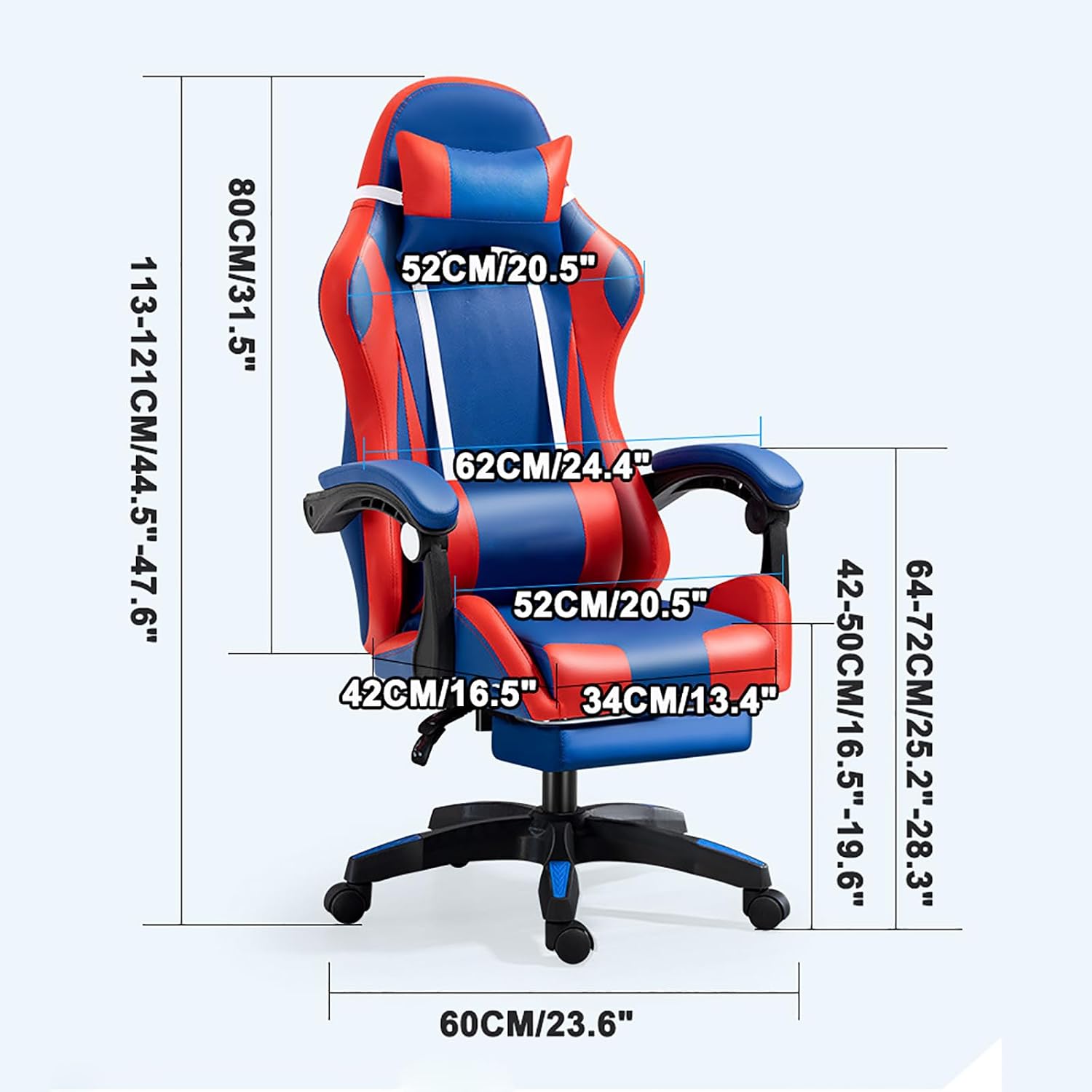 RGB Gaming Chair with Footrest Ergonomic Massage Computer Desk Chair Video Gaming Chair with Speakers Lumbar Support Height & Angles Adjustable Reclining Gamer Chair,Standard