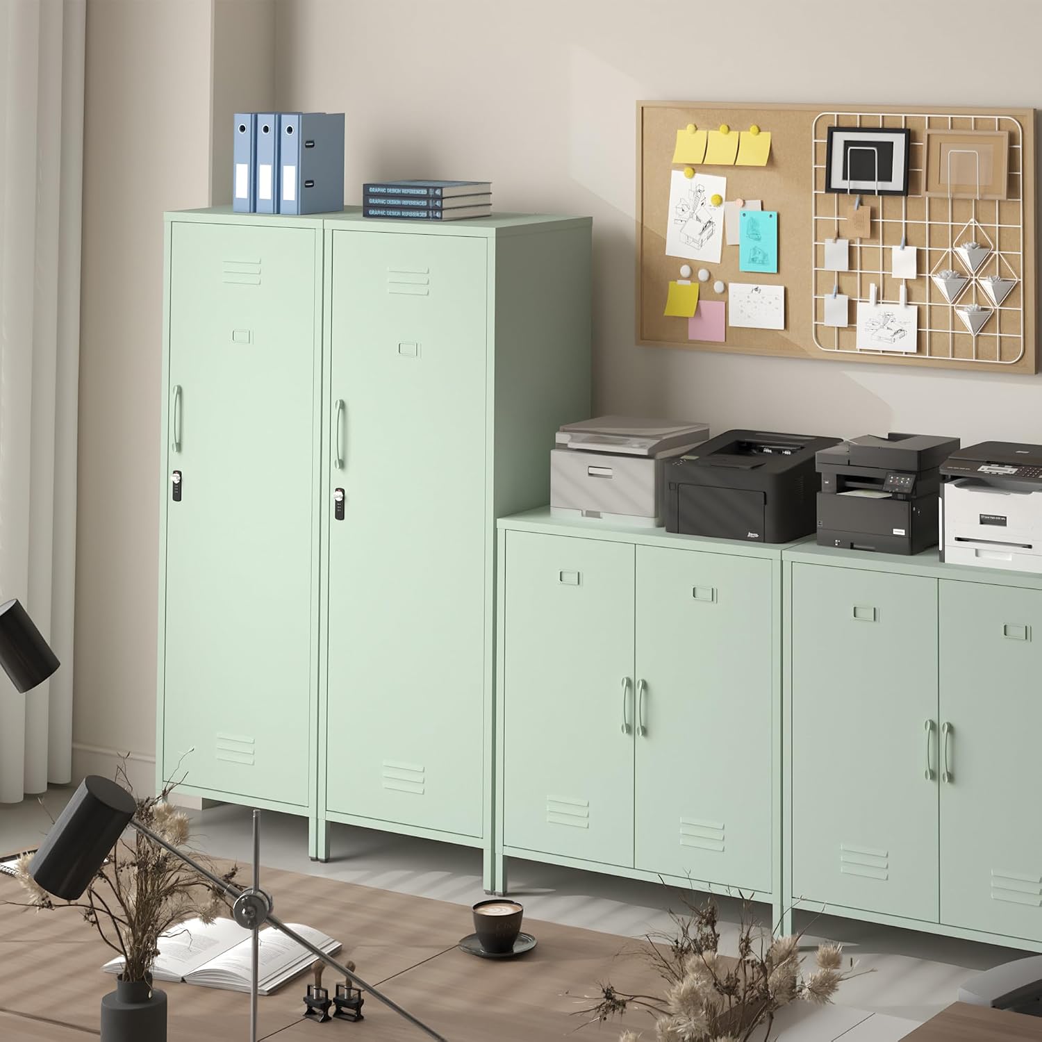 Metal Locker Storage Cabinets Lockable Single File Storage Cabinet with Door and Removable Shelves Kids Locker for School Gym Pantry Kitchen (Green)