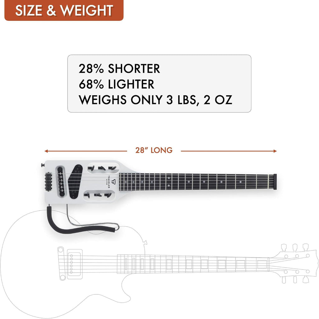 Traveler Guitar Ultra-Light Electric Guitar Satin White | Portable Electric with Removable Lap Rest | Full 24 3/4' Scale Headless Guitar | Custom Gig Bag Included